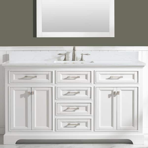 Design Element Milano 60 in. W x 22 in. D x 34 in. H Single Sink Bath Vanity in White with Quartz Top in White