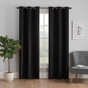 Microfiber Thermaback Black Solid Polyester 42 in. W x 63 in. L Blackout Single Grommet Top Curtain Panel