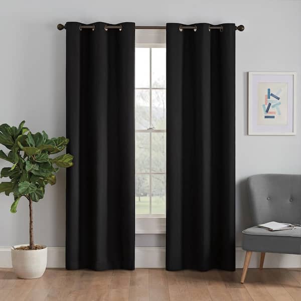 Eclipse Microfiber Thermaback Black Solid Polyester 42 in. W x 63 in. L Blackout Single Grommet Top Curtain Panel