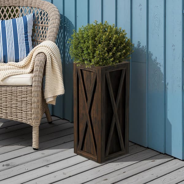 SpassWay Walnut Rectangular Planter Box 24 in. H x 10 in. D x 10