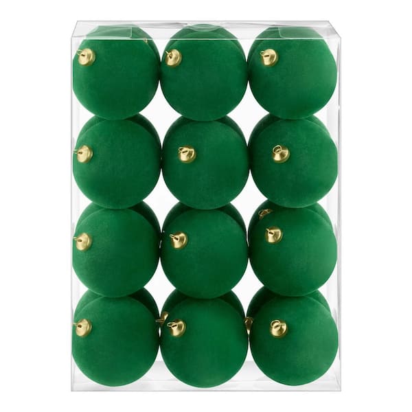 24-Piece Green Velvet Shatter-Resistant Ornaments