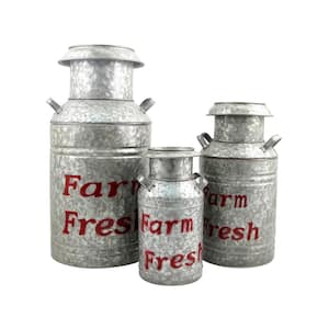 Old Style Galvanized Iron Milk Can Planters in Red (3-Set)