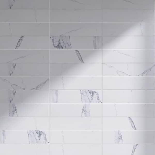 MOLOVO Paloma Calacatta Liso 2.95 in. x 11.81 in. Satin Ceramic Subway Tile Sample