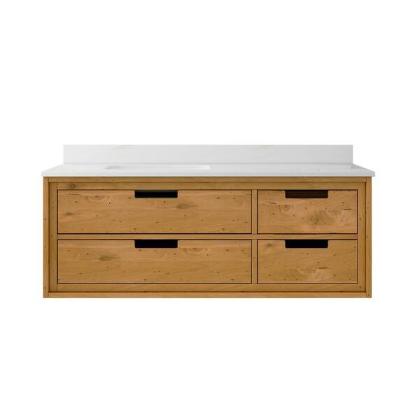 Vinespring 72 in. W x 22 in.D Double Wall Hung Bath Vanity in Wood Tone with Marble Vanity Top in White with White Sink