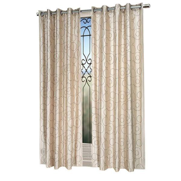 Unbranded Semi-Opaque Orbit Beige Lined Embroidered Grommet Curtain Panel, 84 in. Length-DISCONTINUED