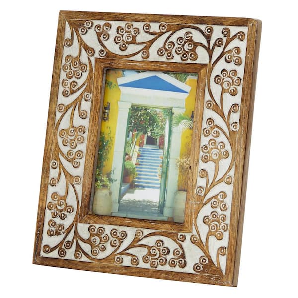 Litton Lane 5 in. x 7 in. Rectangular Carved Wood Antique Floral
