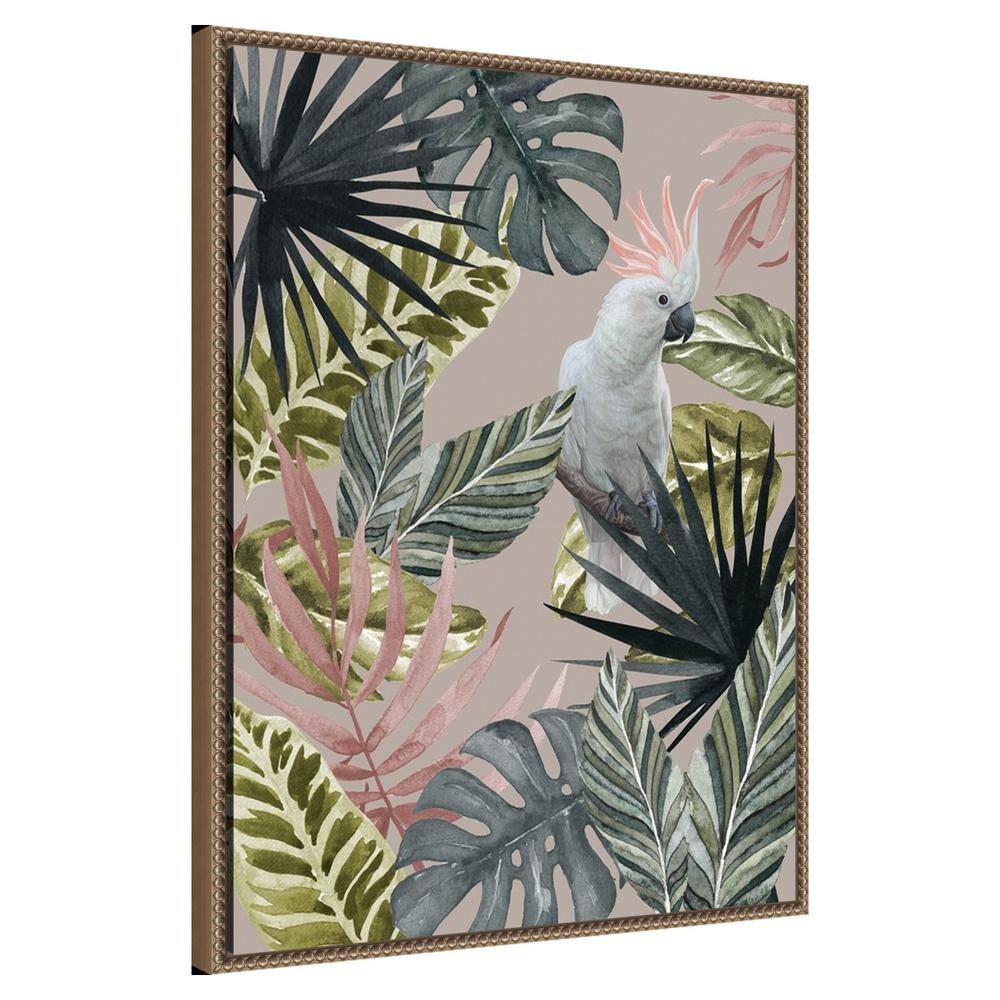 Beaded Bronze Framed Tropical Cockatoo Canvas Wall Art 23 x 30