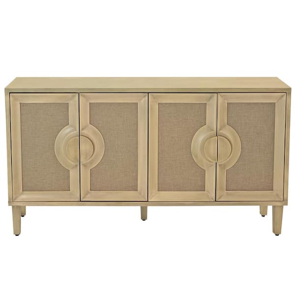 COWLOWN 59.84 in. W x 15.75 in. D x 32.68 in. H Brown Elegant Vintage Linen Cabinet with 4 Doors