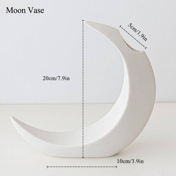 White Ceramic Vase, Crescent Moon Decorative Vase, Unique Modern