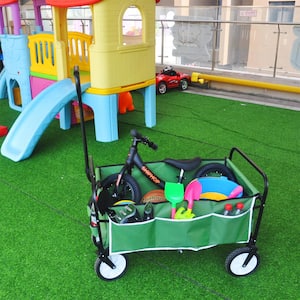 Folding Wagon Garden Shopping Beach Serving Cart in Green