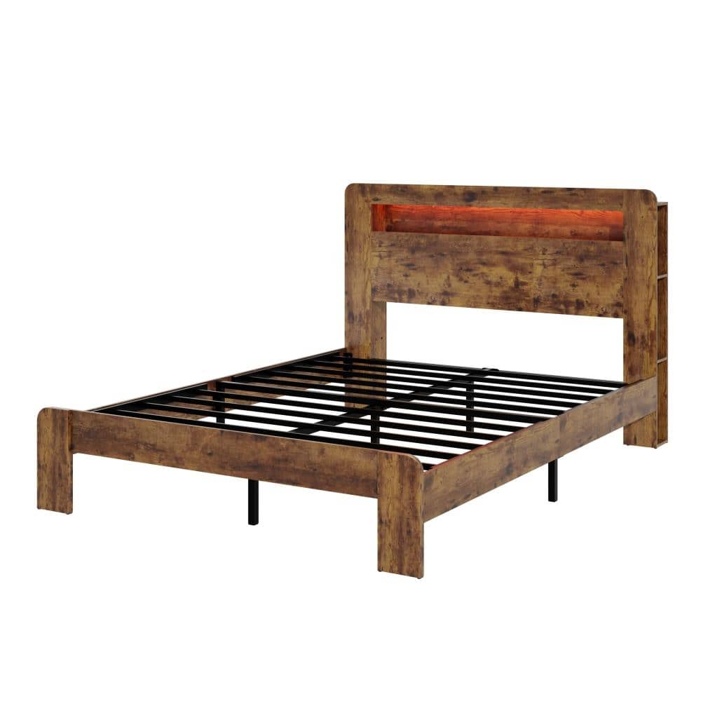 Dark Brown Metal & Wood Frame Queen Platform Bed with Storage Headboard, LED Lights, USB Ports, No Box Spring Needed price history on PriceWatchPro