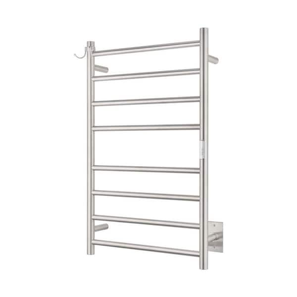 21 in. W x 34 in. H 8 Stainless Steel Wall-Mounted Towel Warmer with Plug-in and Hardwired Options, Brushed Nickel