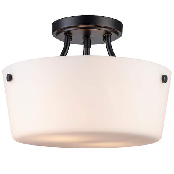 Bel Air Lighting Mod Pod 13 in. 2-Light Black Semi-Flush Mount Ceiling Light with Frosted Glass Shade