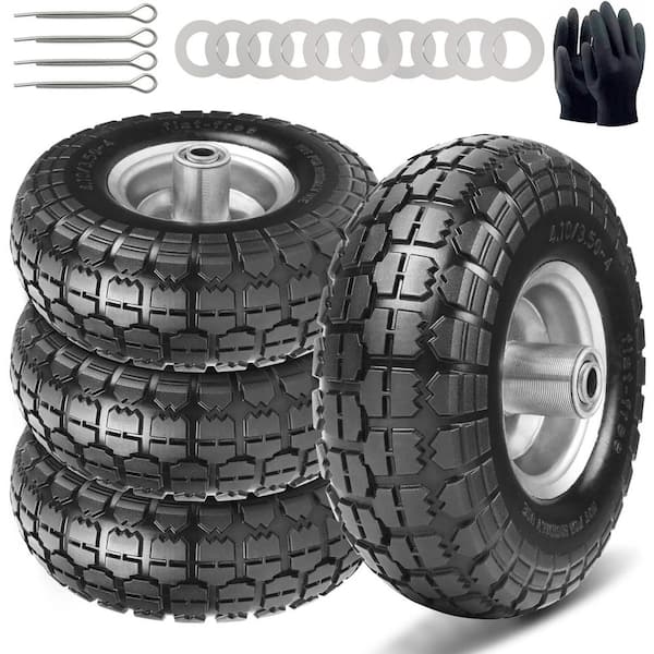 10 cu. ft. Steel Bin Garden Cart Solid Rubber Flat Free Wheels Heavy-Duty Anti-Slip 10 Inch 4 Pack