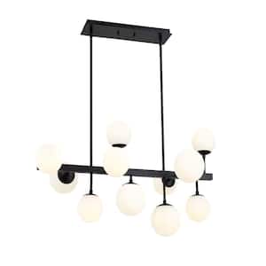 Midnetic 11-Light Matte Black Chandelier with Glass Shade