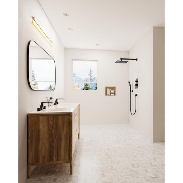 Double Handle 3-Spray 10 in. Wall Mount Shower Faucet with High Pressure in Matte Black (Valve Included)