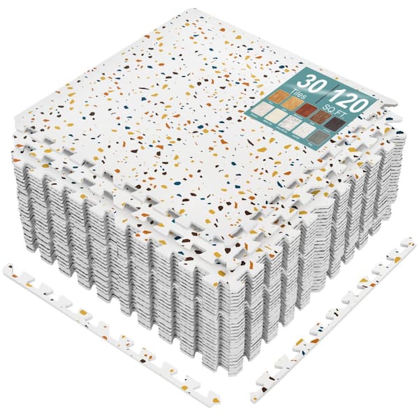 Sorbus Waterproof Wood Grain Foam Floor Tiles, 30 Tiles, 120 Sq Ft, Interlocking, Confetti