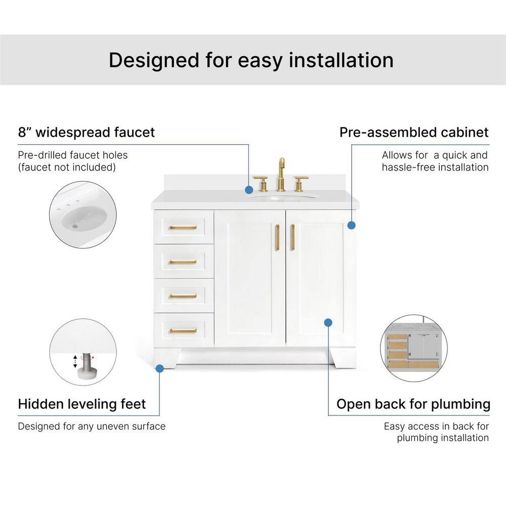 White Wood Freestanding Single Bathroom Vanity with Quartz Top