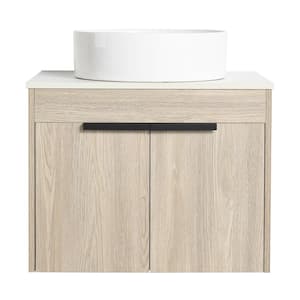 23.62 in. W x 18.9 in. D x 18.3 in. H Single Sink Wall Mounted Bath Vanity in White Oak with White Sintered Stone Top