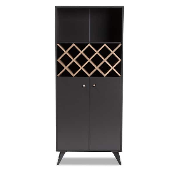 Baxton Studio Serafino 10-Bottle Dark Gray and Oak Brown Wine Cabinet