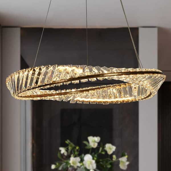 Sculpin 1-Light Integrated LED Plating Brass Circle Chandelier with Crystal Accents