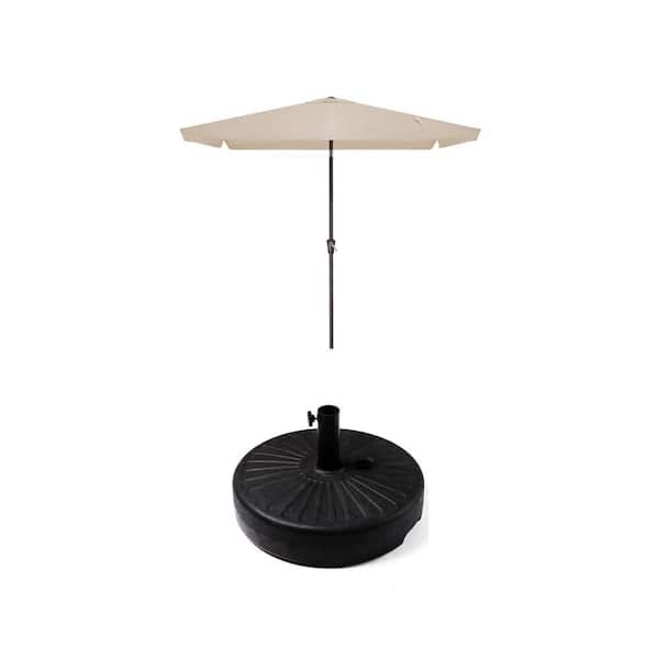 black and tan patio umbrella Cantilever | Fade-Proof, Wind Resistant, 360 Rotation | Commercial Grade | Terylast Sand duty frame with six steel ribs 9' Sunbrella Black Cabana Stripe