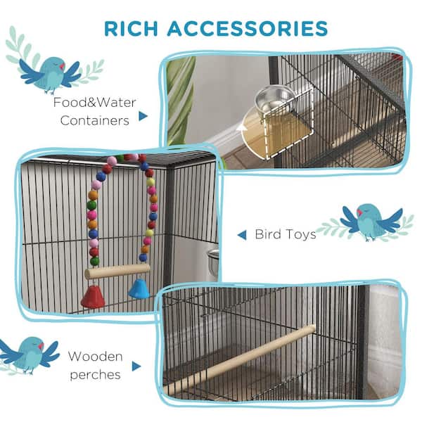 ECOCHIC SPACES INC Premium Gray Steel Parrot Cage with Playground
