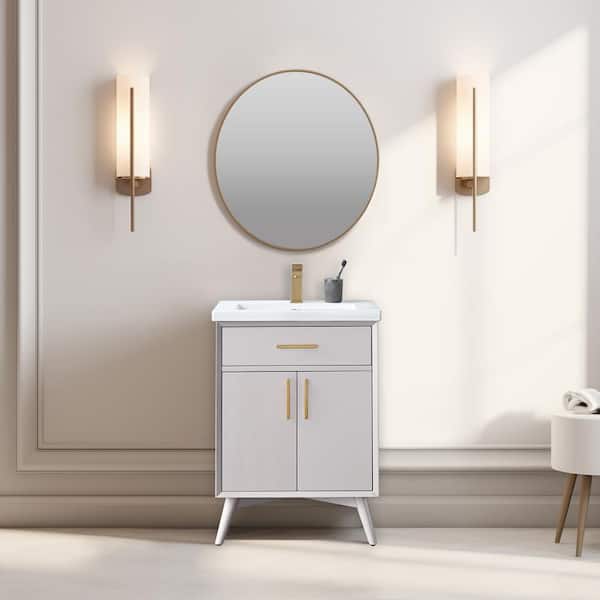 SUDIO Nolan 24 in. W x 18 in. D x 34 in. H Bath Vanity in Taupe with White Ceramic Vanity Top