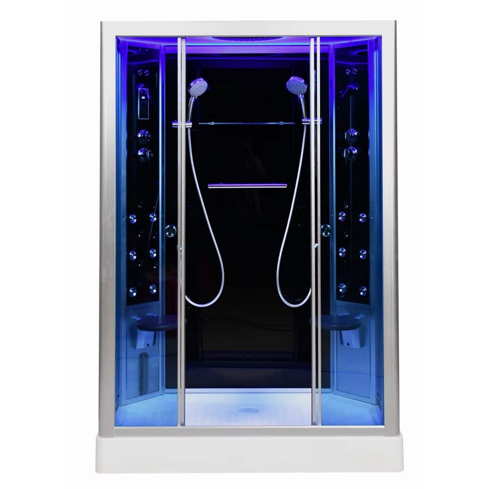 Platinum 59 W x 36 L x 90 Wall Height Steam Shower in Black with Blu