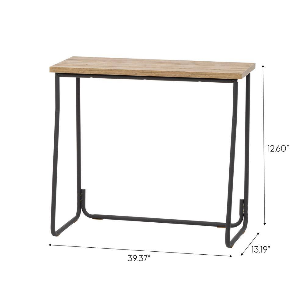 Compact Urban Industrial Black Wood Desk with Filing Cabinet