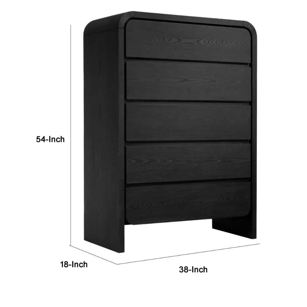 Elora Modern Farmhouse Jet Black Ash Five Drawer Chest