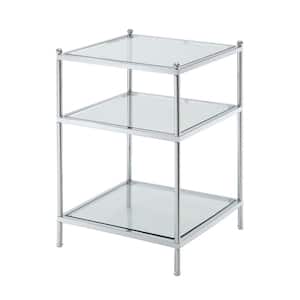 Royal Crest 16.25 in. Chrome Standard Height Square Glass Top End Table with Shelves