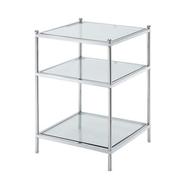 Convenience Concepts Royal Crest 16.25 in. Chrome Standard Height Square Glass Top End Table with Shelves