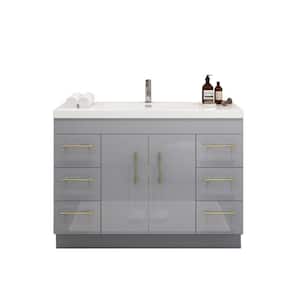 Elsa 47.24 in. W x 19.69 in. D x 35.44 in. H Bathroom Vanity in High Gloss Gray with White Acrylic Top