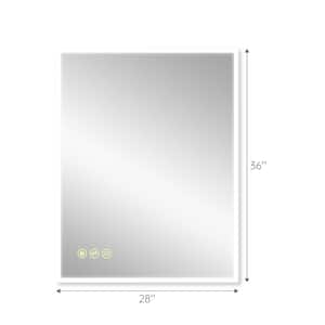 28 in. W x 36 in. H Rectangular Frameless Anti-Fog Wall Mounted LED Light Bathroom Vanity Mirror in Silver