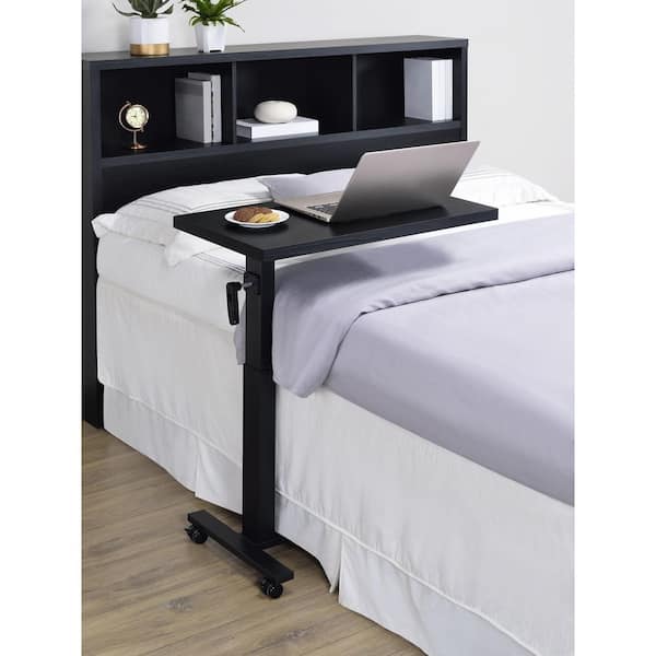 Westpark Black Adjustable Height 28-in. Wide Wood-Inspired Top Mobile Bedroom C-Shaped End Table