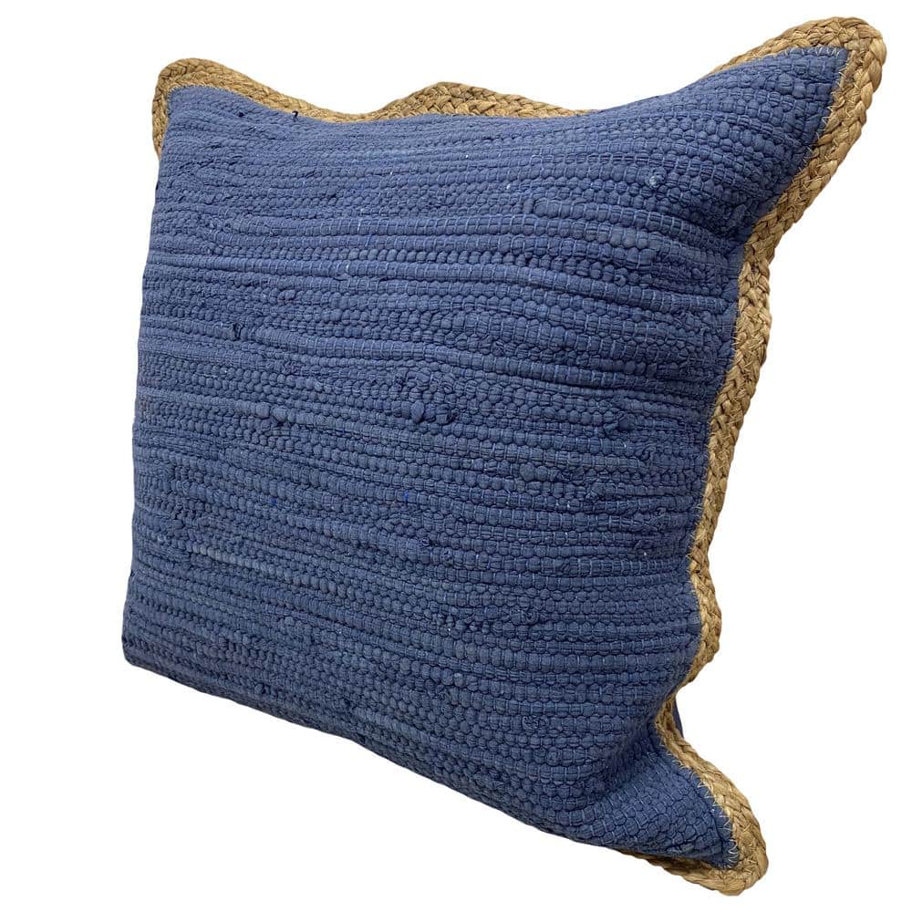 Navy and Jute 20" Square Cotton Throw Pillow