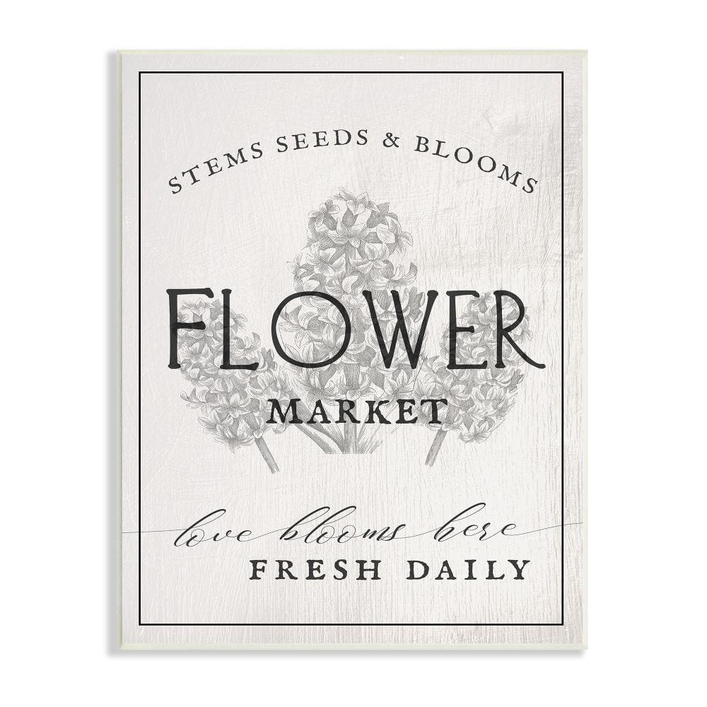 Vintage Floral Market Advertisement Wall Plaque in Black and White