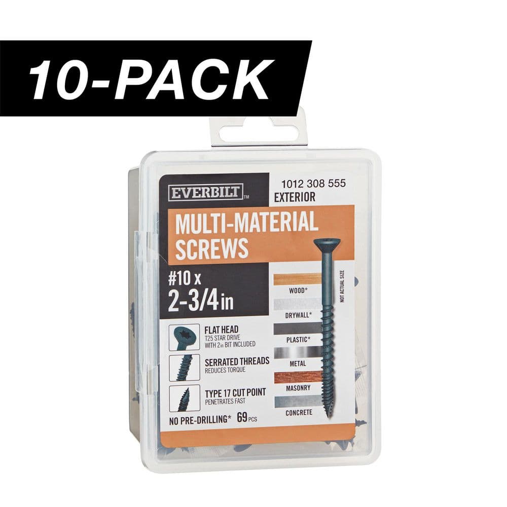 10-Pack #10 x 2-3/4 in. Black 6-Lobe Star Drive Exterior Flat Head Multi-Material Screw (10 lbs. / 690-Piece ) price history on PriceWatchPro