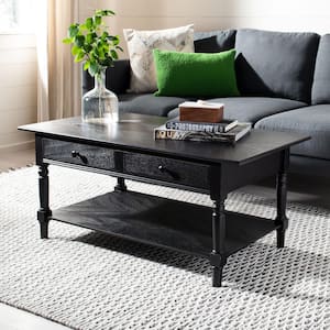 Boris 42 in. Black Wood Coffee Table with Drawers