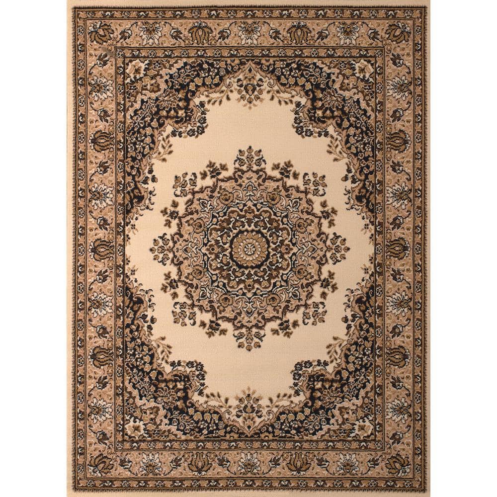 Floral Kerman Ivory 5 ft. x 7 ft. Indoor Area Rug