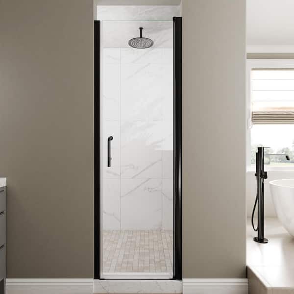 24-26 in. W x 72 in. H Frameless Pivot with Shower Door in Black with Clear Glass
