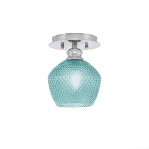 Albany 1 Light Brushed Nickel Semi-Flush with Turquoise Textured Glass Shade