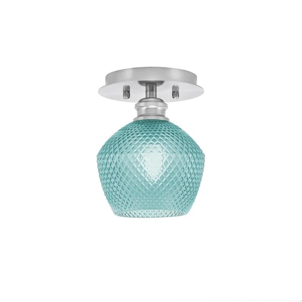 Unbranded Albany 1-Light 6 in. Brushed Nickel Semi-Flush with Turquoise Textured Glass Shade