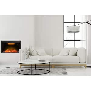 43 in. Classic Brick Background LED Touch Recessed Wall Electric Fireplace 400sq Ft in Black