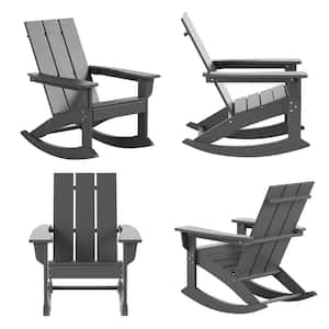 Shoreside Gray Plastic Adirondack Outdoor Rocking Chair (Set of 4)