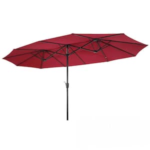 15x9 ft.Steel Push-Up Patio Umbrella Double-Sided Rectangular Outdoor Twin Patio Market Umbrella with Crank in Burgundy