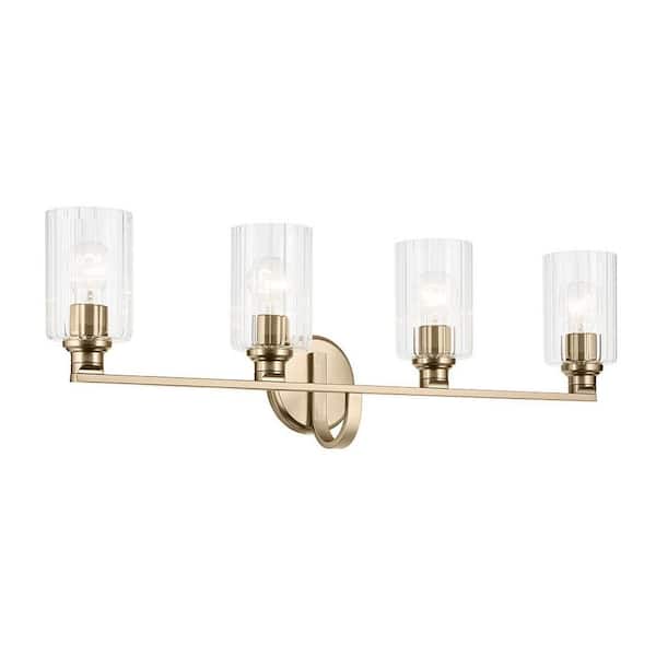 Gioe 32.25 in. 4-Light Vanity Light with Clear Fluted Glass in Champagne Bronze