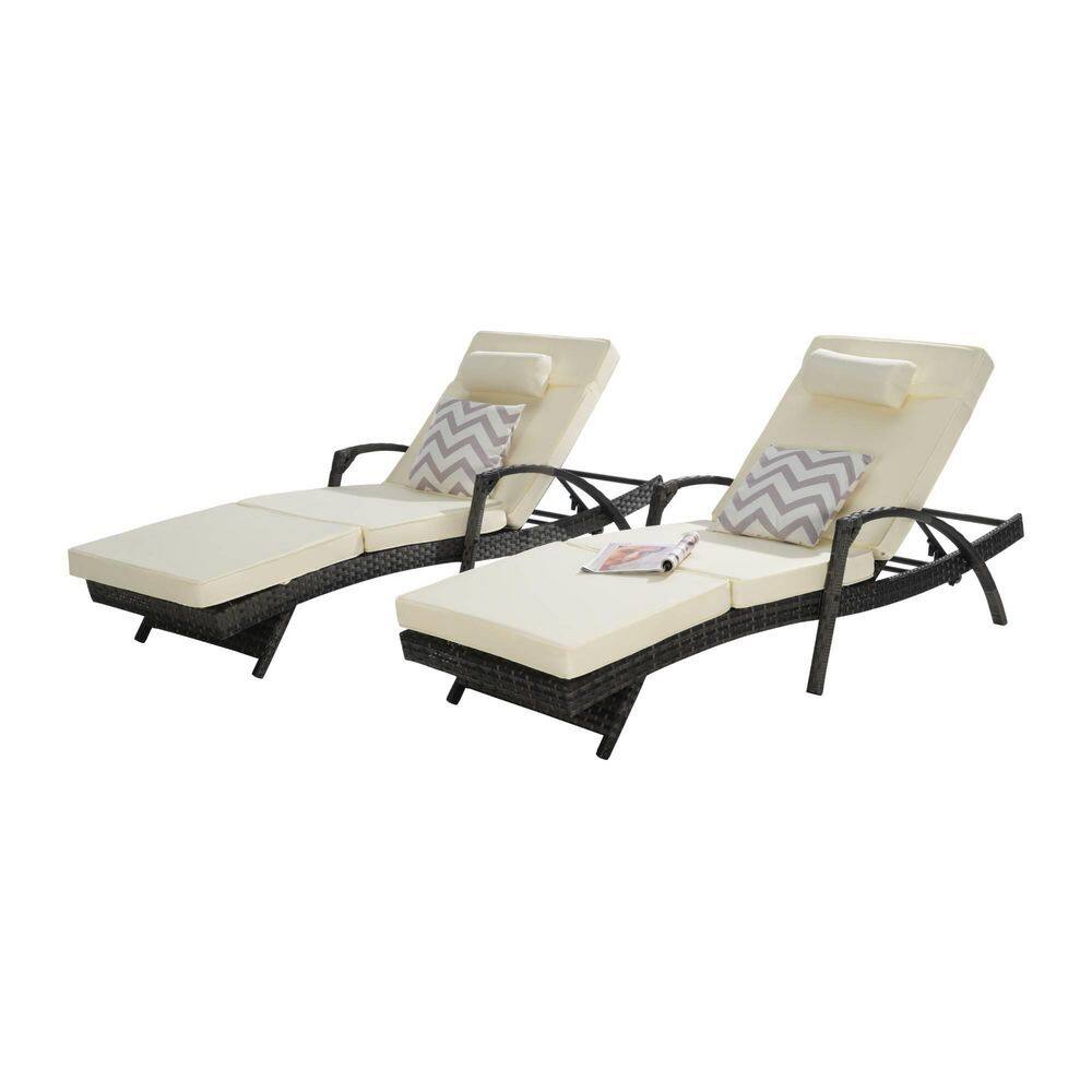 Beige Metal Outdoor Chaise Lounge Set of 2 with Adjustable Backrest, Cushion for Poolside Backyard Garden price history on PriceWatchPro