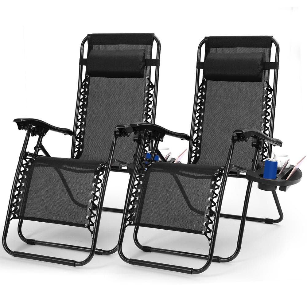 Movisa 2Packs Foldable Zero Gravity Lounge Chair with Dual Side Tray